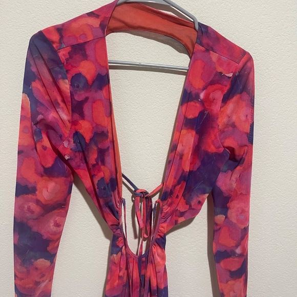 Louna Pink Blue Floral Cutout Midi Dress – Size M - Picture 14 of 16